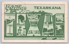 Texarkana Texas, Large Letter Greetings ALL GREEN RARE, Vintage Postcard picture