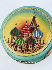 Vintage Hand-Painted Russian St.Basil's Cathedral Wooden TrinketBox picture