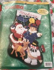 Vintage 1999 BUCILLA Felt Appliqué Mr & Mrs Claus Christmas Stocking Kit~84063 picture