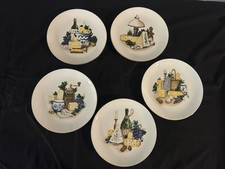 Set of 5 Vintage Kahla GDR Cheese/Wine Plates Gold Trim picture