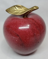 Marble Red Apple Paper Weight With Brass Leaf picture