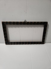 Vintage Tramp Art Scalloped Guilloche Style Wood Frame Distressed Dark Finish picture