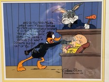 Warner Bros Signed Chuck Jones Cel Bugs Daffy Courtrooms Scene What’s Theverdict picture