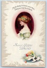 Birthday Postcard Happy Returns Pretty Woman Flowers Clapsaddle 1912 Antique picture
