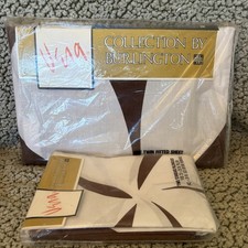 Vtg NOS Vera Collection Twin Fitted Sheet And 2 Pillow Cases Brown Silhouette picture
