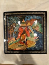 Rare Vintage Mstera Black Laquer Box 1950's Russian Palekh Signed Ermak picture