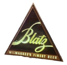 Rare Vintage 1960s Double Sided Light Up Blatz Beer Triangle Sign Metal Plastic picture