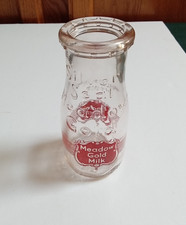 Vintage Meadow Gold Milk Half Pint Glass Bottle Red Pyroglaze Embossed 1946 picture