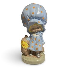 Vtg Byron Mold Ceramic Holly Hobbie Style Bonnet Girl Sunflowers Figurine 10” picture
