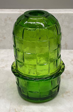 VIKING GREEN GLASS FAIRY LAMP BASKET WEAVE DESIGN COUNTRY CRAFT VINTAGE MCM picture