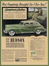 1941 Hudson Super Six Sedan Auto in Green New Sign: 24x30