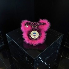 Vintage 1990s Y2K Hot Pink Leopard Print Fuzzy Telephone Feather Accents Kawaii picture