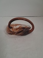 Vtg Murano Style Art Glass Handled Basket Dark Amber Swirl Hand Blown 4.25
