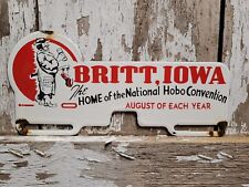 VINTAGE BRITT IOWA PORCELAIN SIGN OLD YEARLY HOBO CONVENTION PLATE TAG TOPPER picture
