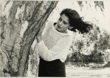 FOUND PHOTO - Pretty Girl posing with tree 1990s era picture