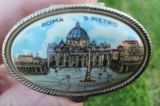 VINTAGE  ITALIAN ROMA S. PIETRO PORCELAIN & GOLD TONE METAL TRINKET BOX PILL BOX picture