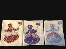Vintage Sunbonnet Sue Southern Belle 3 Quilt Blocks or Flour Sack Towels picture