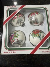 Vintage Pyramid Rauch Satin Sheen Glass Christmas Ornaments Poinsettia 4 picture