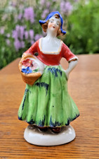 Vintage Occupied Japan Porcelain Colonial Lady Figurine Woman Flower Basket 4