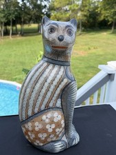 Large 14” Tonala Style Mexican Pottery Cat Hand Painted Folk Art Floral picture