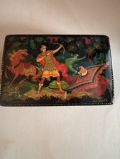 Vintage Russian Hand-paintedLacquer Box with Archer and Mythical Creatures picture