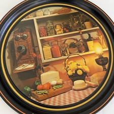 Vtg Metal Serving Round TRAY Country Store MCM Whimsical Food Oil Lamp 12