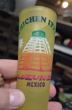 Cultura Maya Chichen Itza Souvenir Clear 3.5 in. Shot Glass Cozumel Mexico picture