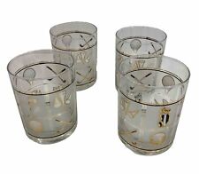 4 Vint.  Culver Fairway Golf Lowball Glasses Gold Black Frosted 4.25