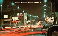 PEKIN, Illinois CENTRAL Business DISTRICT,  Vintage c1960s POSTCARD picture