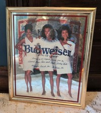 1990's Budweiser Mirrored Sign Black Americana Girls RARE ADVERTISING VTG RETRO picture