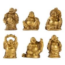 BRABUD Brass Laughing Buddha Figurines Lucky Happy Buddha Statue-2'' Set of 6... picture