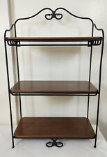 Longaberger Foundry Wrought Iron 3 Tier Bread Basket Rack w/ Deep Brown Shelves picture