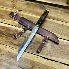 Hand Forged Viking Seax Knife Celtic Knot Rose Wood Handle & Leather Sheath picture