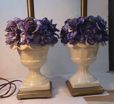 Set  2 1998 L & L Porcelain CAPODIMONTE Style Table Lamps URN with Blue Flowers picture