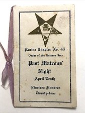 1924 Order of the Eastern Star Racine Chapter No 45 Matron's Night Menu Program picture