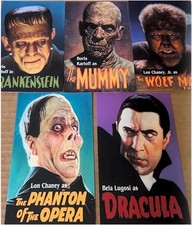 CLASSIC MOVIE MONSTERS 5 JUMBO POSTCARDS WITH MAILER - See Pictures picture