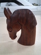 Vintage Hand Carved Wood Horse Head Bust Sculpture Mid Century BoHo Decor picture