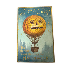 1909 Halloween Postcard Jack O Lantern Hot Air Balloon Ellen Clapsaddle Germany picture