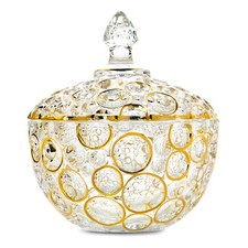 STPGoods Bohemia Crystal Glass Candy Jar Sugar Bowl with Lid Luxury Vintage Gold picture