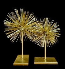 2 Vintage Mid-Century Style Metal Starburst Urchin Pom Pom Gold Sculpture picture