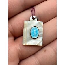Antique Mother of Pearl Religious Mary Blessed Mother Watch Fob Pendant Charm picture