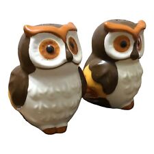 Owl Salt & Pepper Shakers Ceramic Figural Orange Brown Yellow Woodland picture