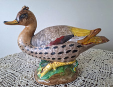 Rare Vintage Majolica Cantagalli Glazed Duck Figure Statue Italy Boston Store picture