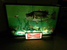 1950's Budweiser LARGE MOUTH BASS chasing FISHING LURE lighted sign picture