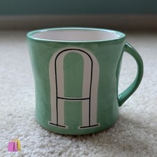 Anthropologie Monogram Letter “A” Mint Green Hand Painted Mug - EUC picture