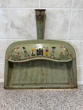 Vtg Green Metal Dust Pan M. Taber Amish Dutch Folk Green  JV Reed Stove Floral picture
