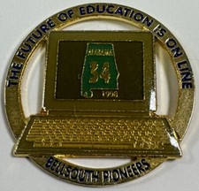 Vtg The Future Of Education Is On The Line Bell South Pioneers Lapel Pin 1.5” picture