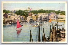 1930 Nantucket MA Between the Wharves Sailboats Harbor Phostint Postcard picture