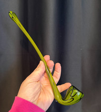 Long Gandalf Sherlock Tobacco Smoking Pipe Collectible Glass Pipe Green Swirl picture