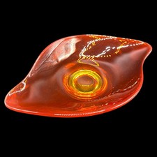 Viking Glass Trinket Dish MCM Persimmon Orange Yellow Base 9